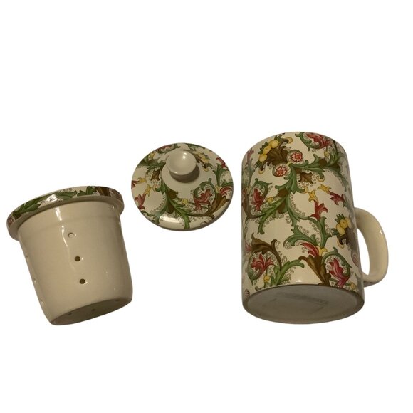 World Market 3pc Tea Set Strainer Cup With Lid 6.25" Floral Paisley Infuser - Picture 3 of 6